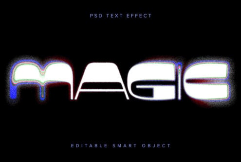 Neon text effect with chromatic aberration in blue, red, green on black background
