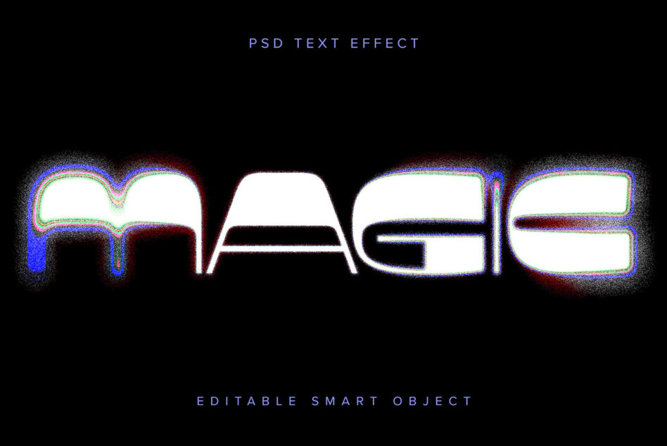 Neon text effect with chromatic aberration in blue, red, green on black background