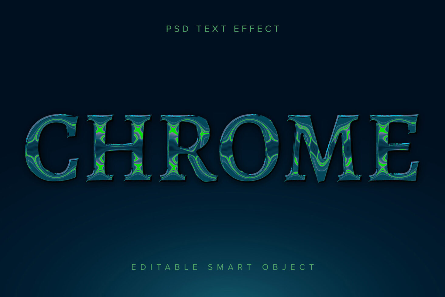 Chrome text with turquoise liquid swirl pattern inside letters