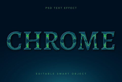 Chrome text with turquoise liquid swirl pattern inside letters