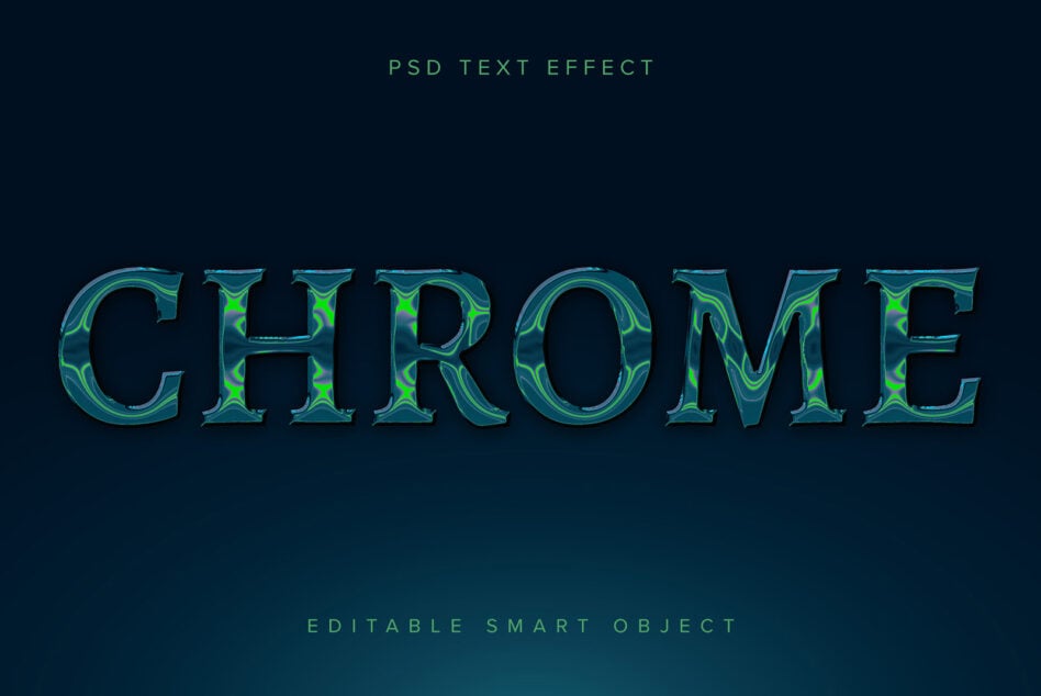 Chrome text with turquoise liquid swirl pattern inside letters