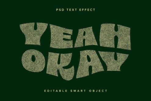 Checkered pattern text effect spelling YEAH on dark green background