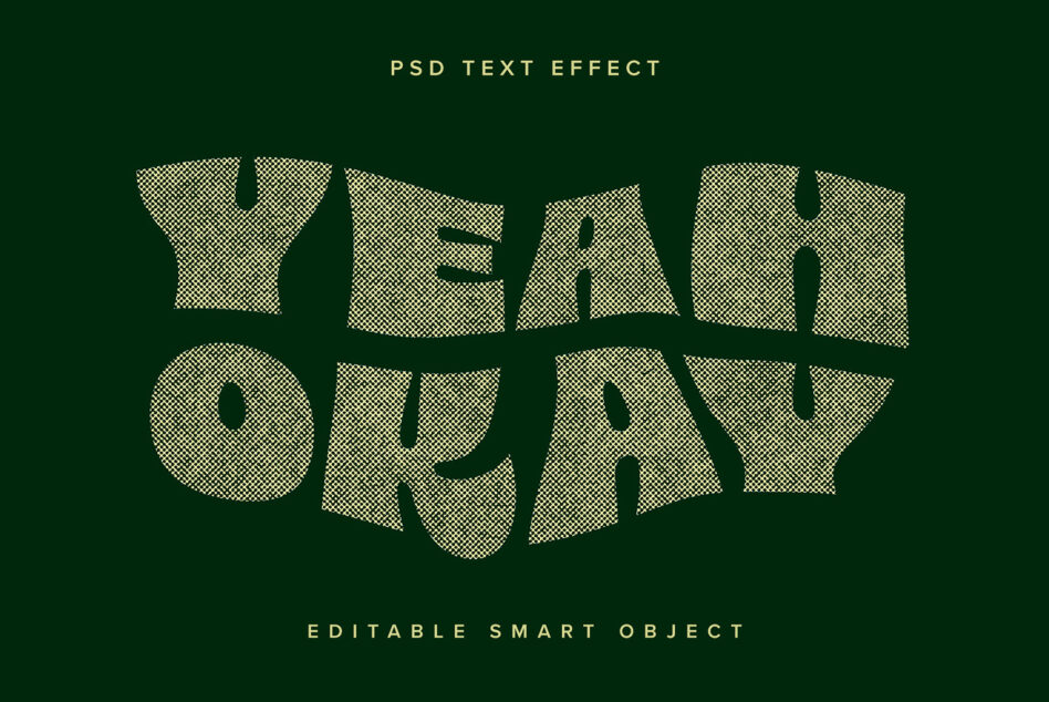 Checkered pattern text effect spelling YEAH on dark green background