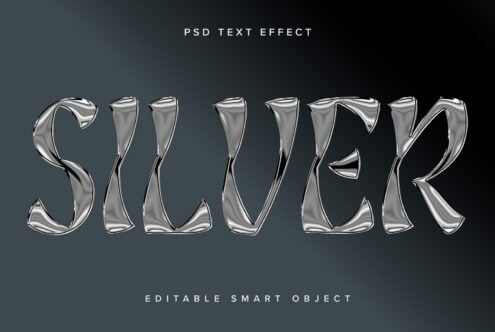 Liquid metal silver text effect reading SILVER on dark slate