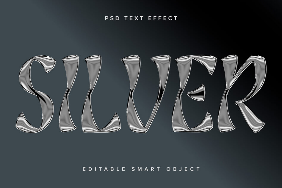 Liquid metal silver text effect reading SILVER on dark slate