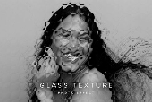 Black portrait photo split into glass tiles creating fragmented effect