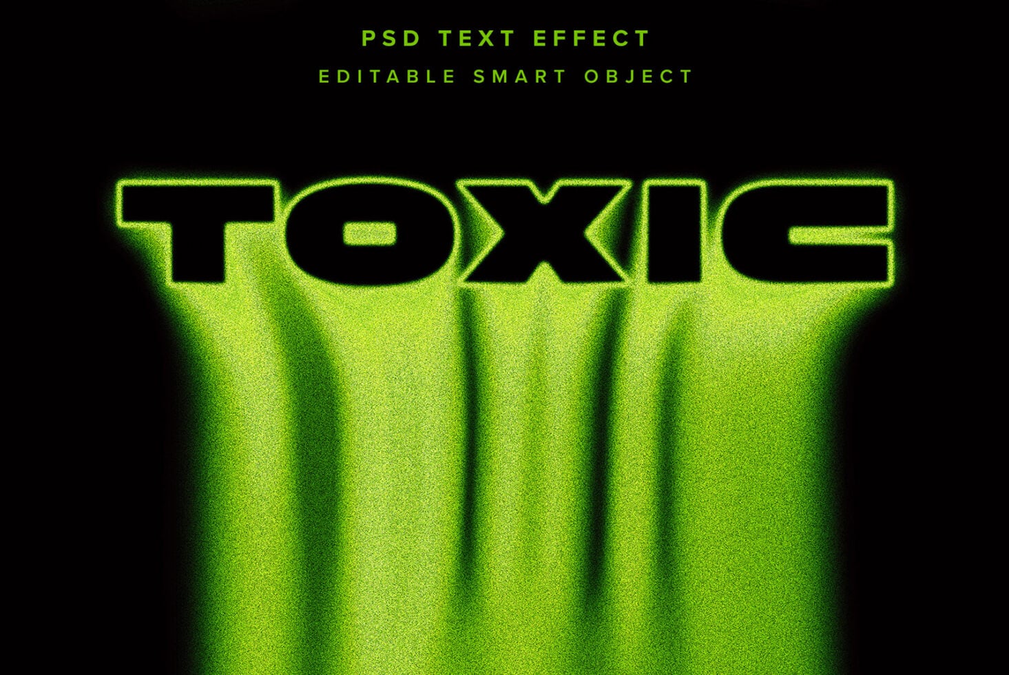 Large neon lime letters with chunky glow on dark textured surface