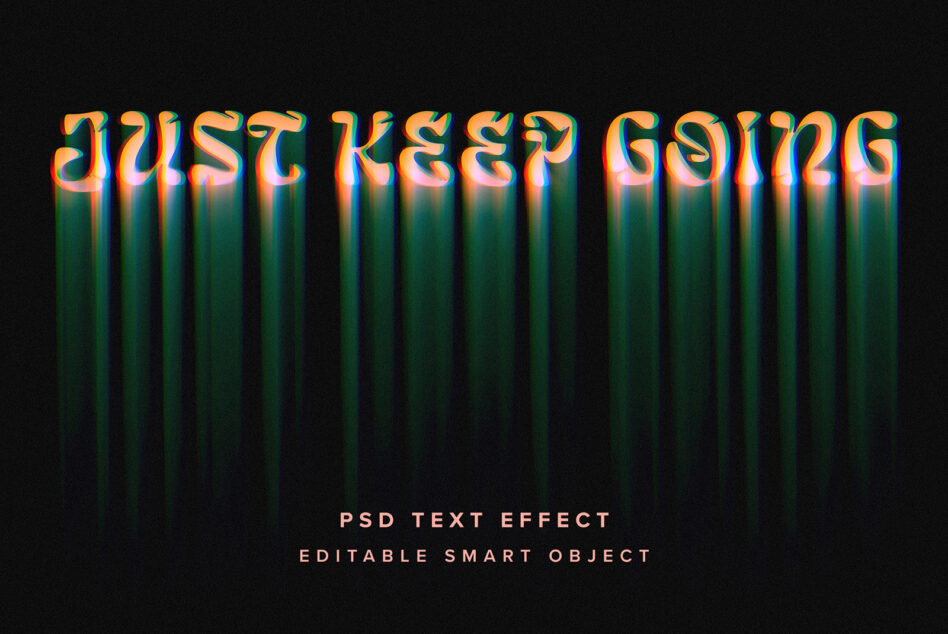 Just Keep Going text in orange pink with green striped gradient effect