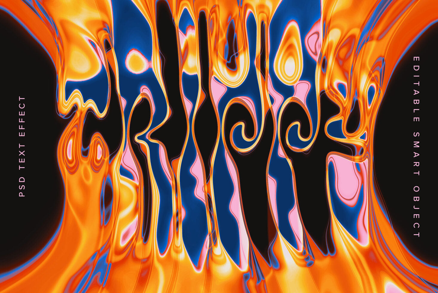 Chill out text effect mockup with liquid neon orange blue distortion