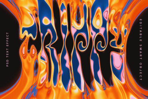 Chill out text effect mockup with liquid neon orange blue distortion