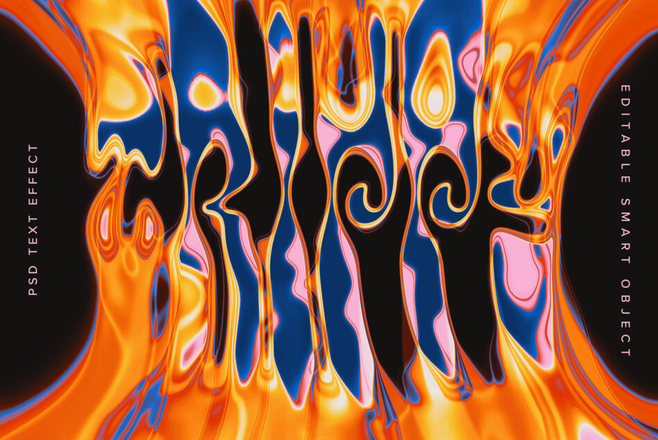 Chill out text effect mockup with liquid neon orange blue distortion