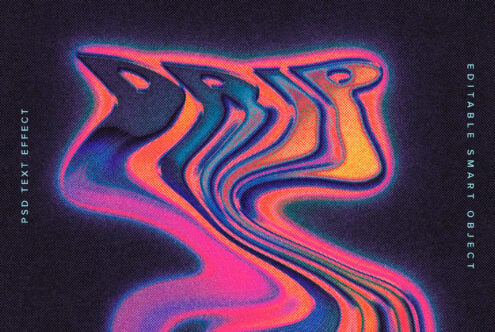 Swirling liquid shape glowing pink, orange, blue with cyan outline effect