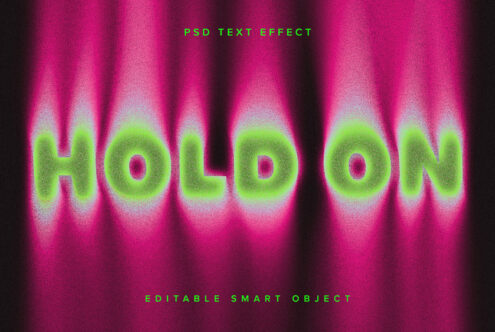 Glowing lime text saying hold on with magenta spotlight rays backdrop