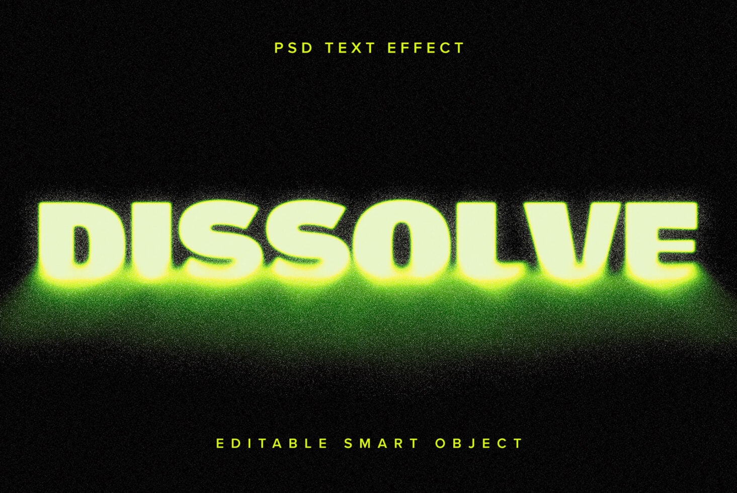 Large dissolve neon text with yellow green glow editable smart object