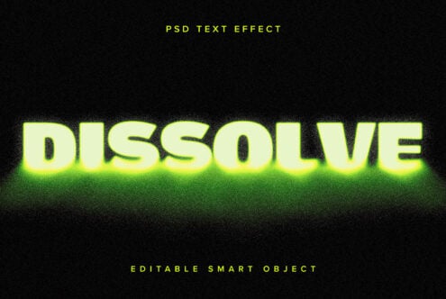 Large dissolve neon text with yellow green glow editable smart object