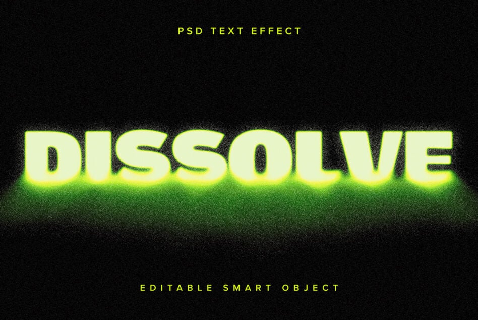 Large dissolve neon text with yellow green glow editable smart object