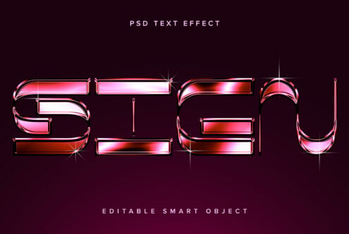 Gradient-filled chrome text boxes with sharp neon outlines on maroon