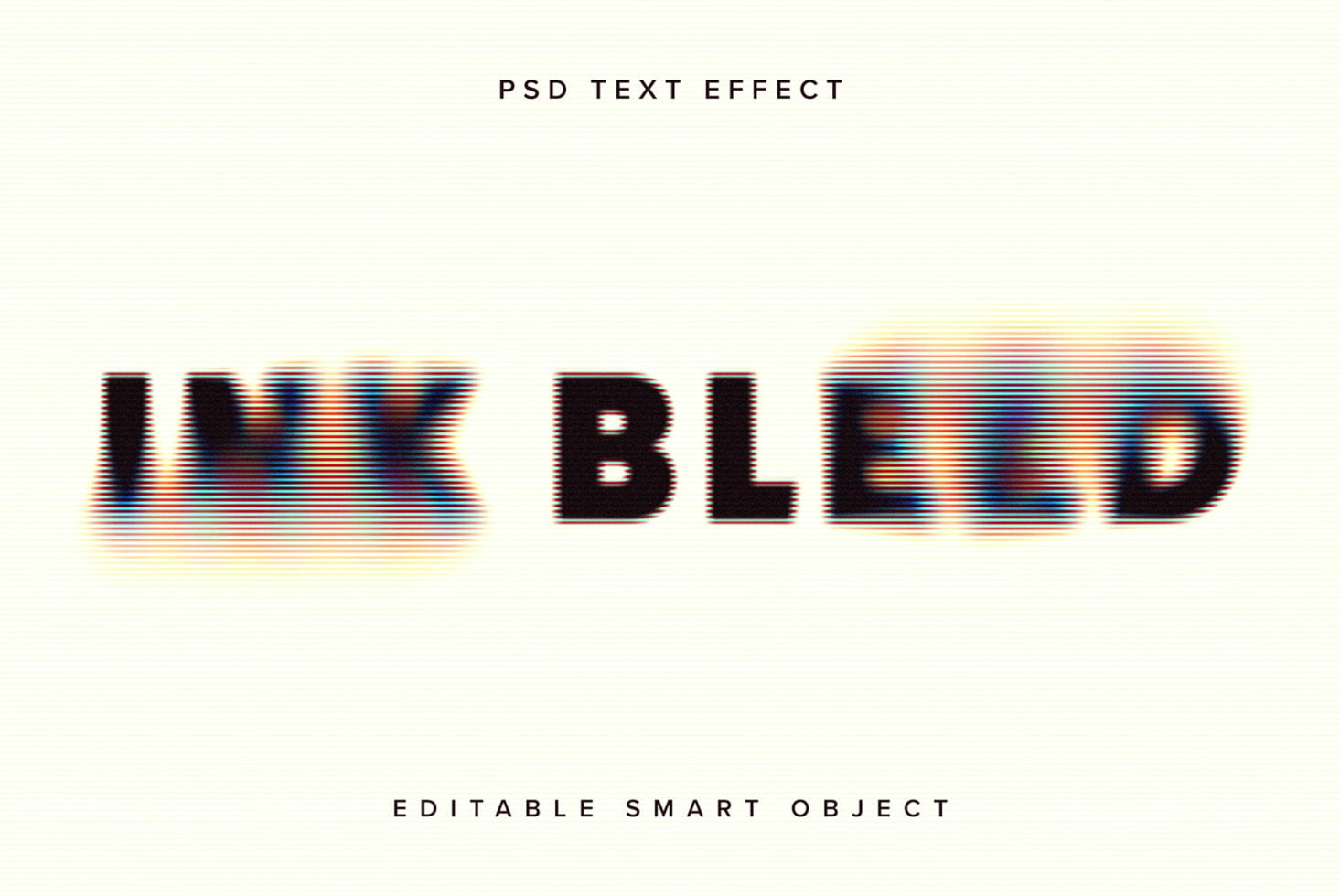 INK BLURRED text effect with horizontal color separation on cream background