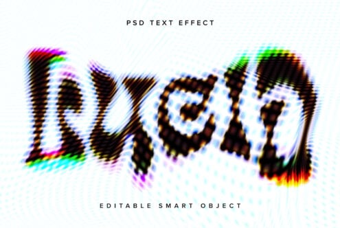PSD mockup showing editable text with digital distortion layers applied