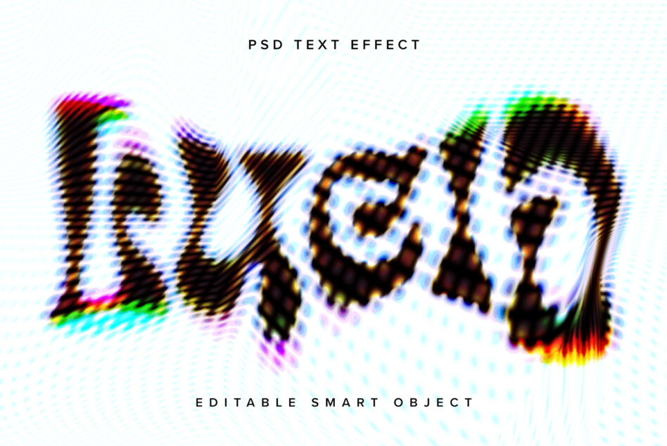 PSD mockup showing editable text with digital distortion layers applied
