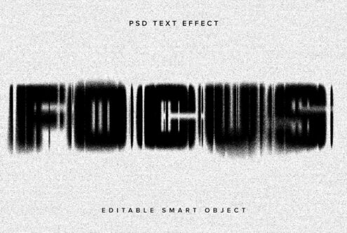 Blurry grainy text effect with pixelated letters on textured background