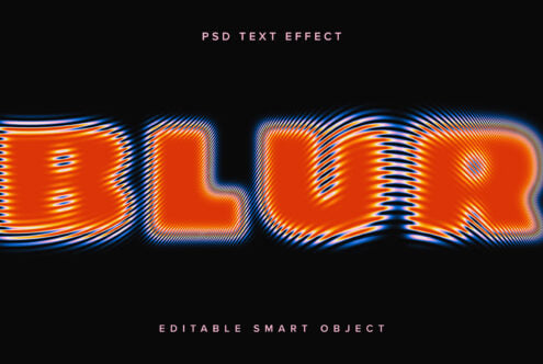 Orange red wavy text effect mockup with blue scanlines on black