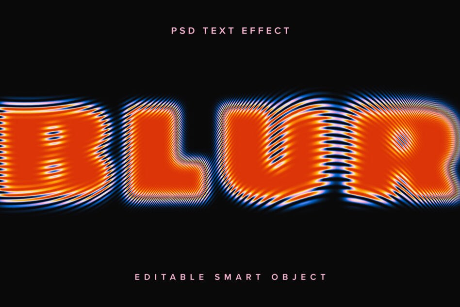 Orange red wavy text effect mockup with blue scanlines on black