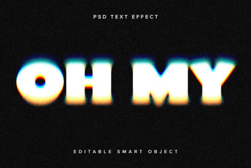 OH MY text in white with cyan yellow glowing neon effect