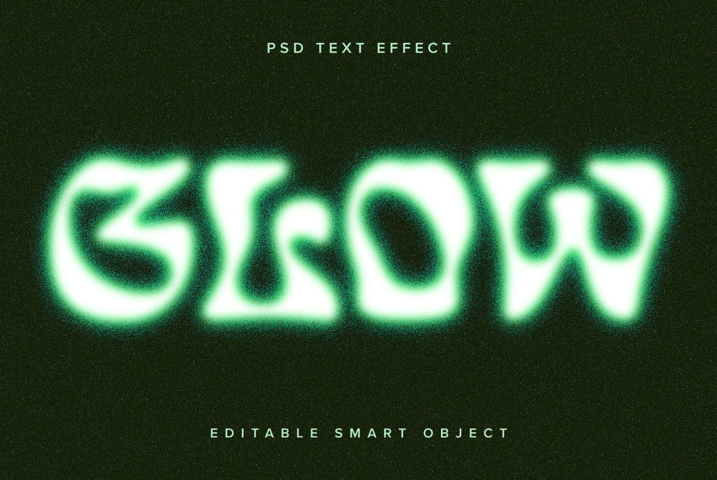 Large green neon glowing letters on dark grainy background with halo