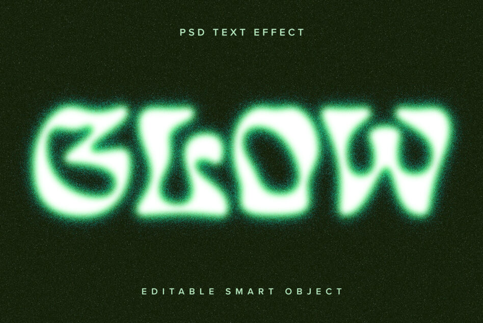 Large green neon glowing letters on dark grainy background with halo
