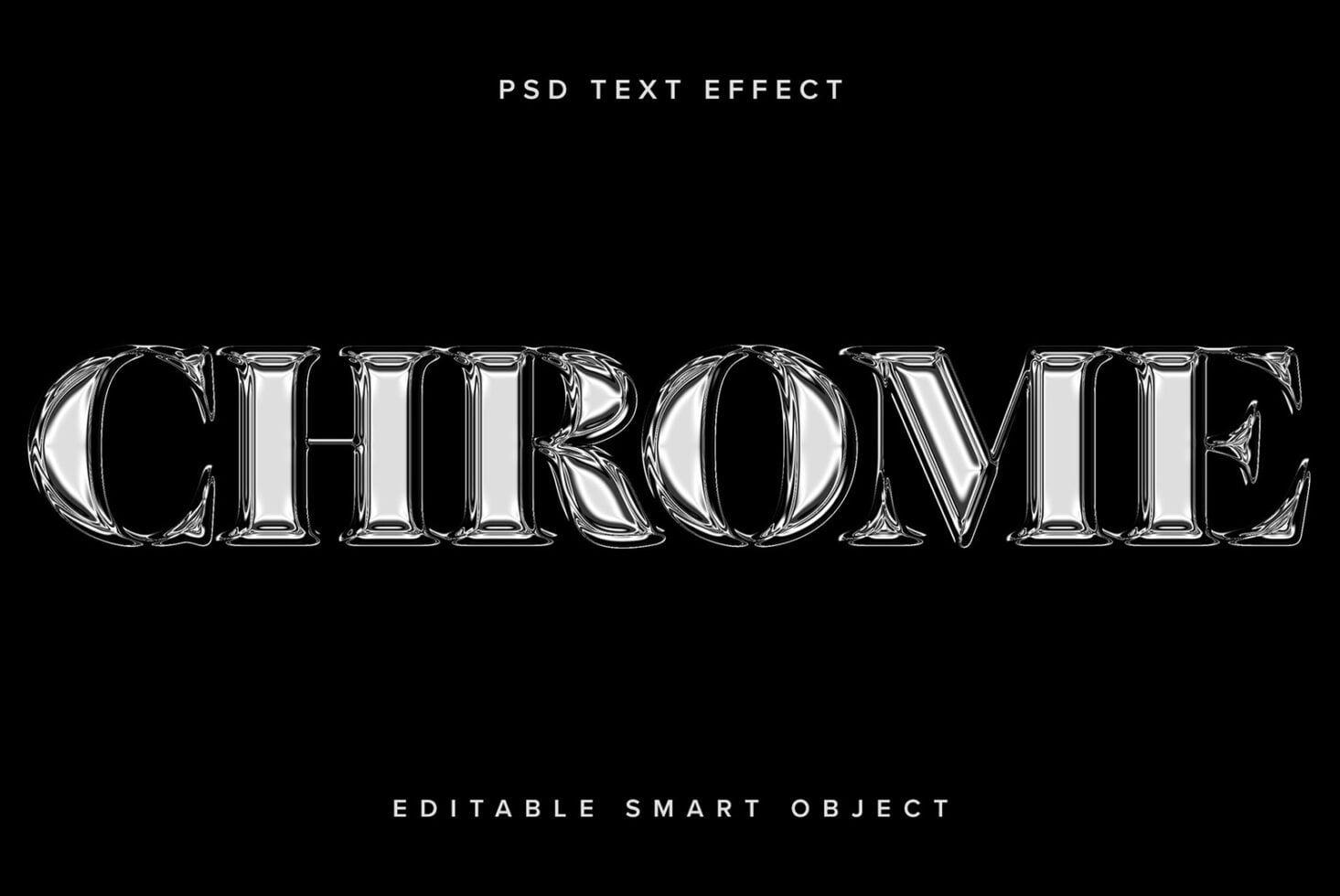 Chrome metallic letters spelling CHROME with reflective glass effect