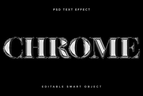 Chrome metallic letters spelling CHROME with reflective glass effect