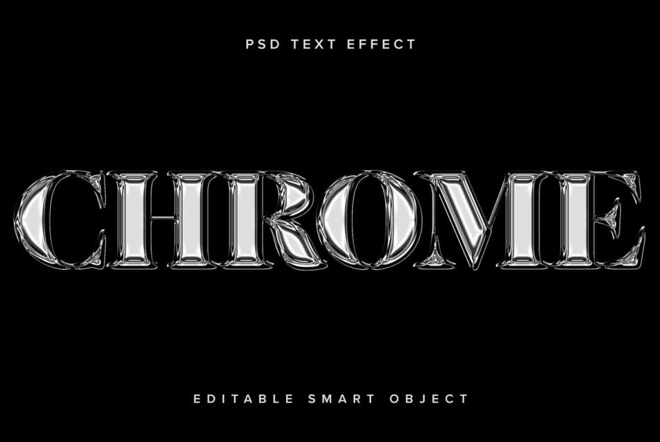 Chrome metallic letters spelling CHROME with reflective glass effect