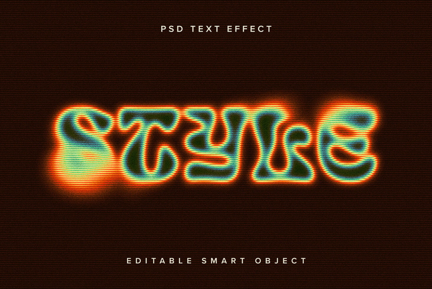 Stroke text with neon glow effect on dark scanline background