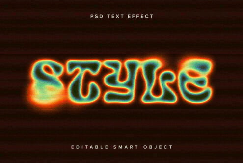 Stroke text with neon glow effect on dark scanline background