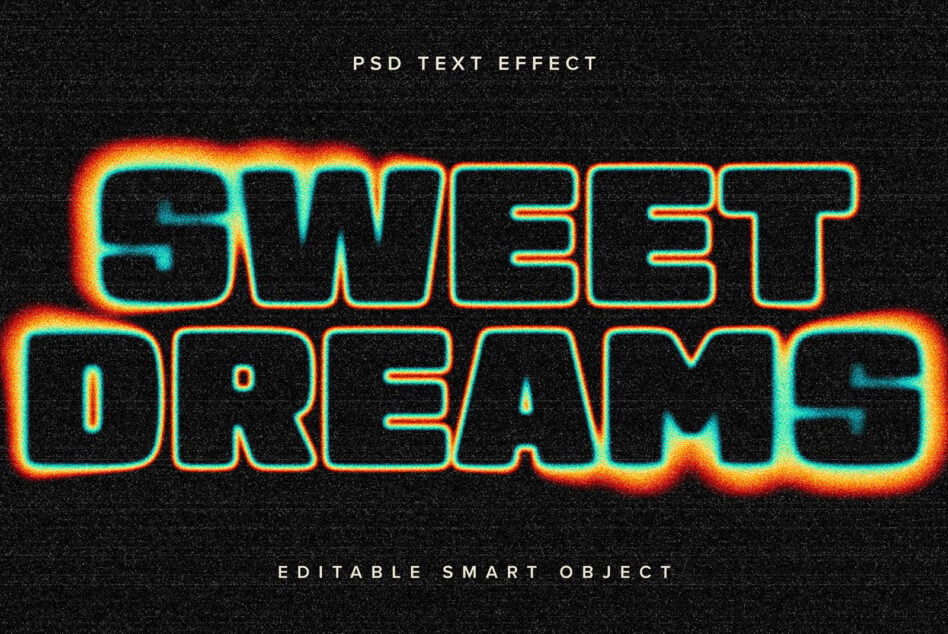 Sweet Dreams neon sign editable text effect cyan orange glow scanlines