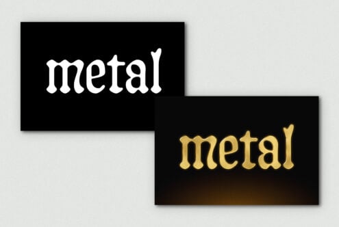 White metal text on black box, gold foil version on second black box