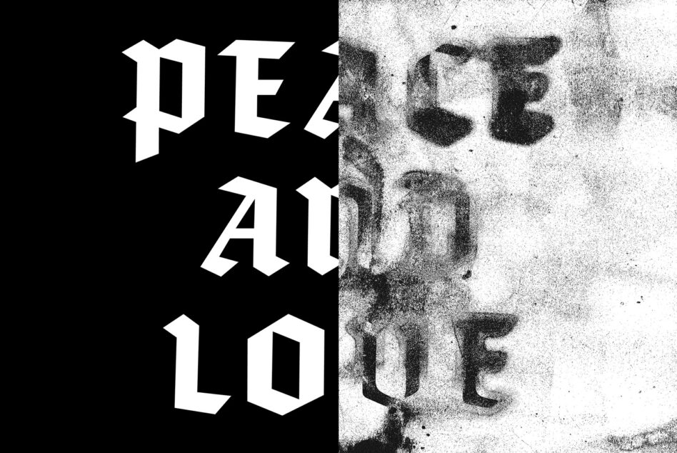 Pez All Life text split between clean white on black, grainy distorted side