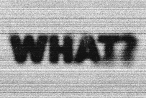 Blurry glitch text with heavy scan line noise overlay
