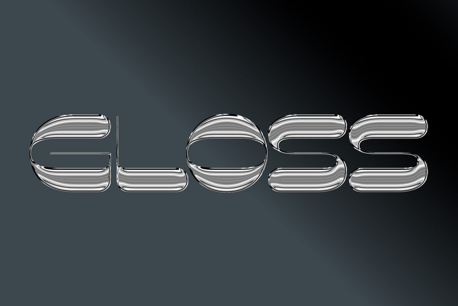 Glossy chrome text reading GLOSS with rounded bubble letter style