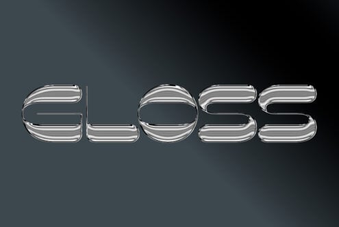 Glossy chrome text reading GLOSS with rounded bubble letter style