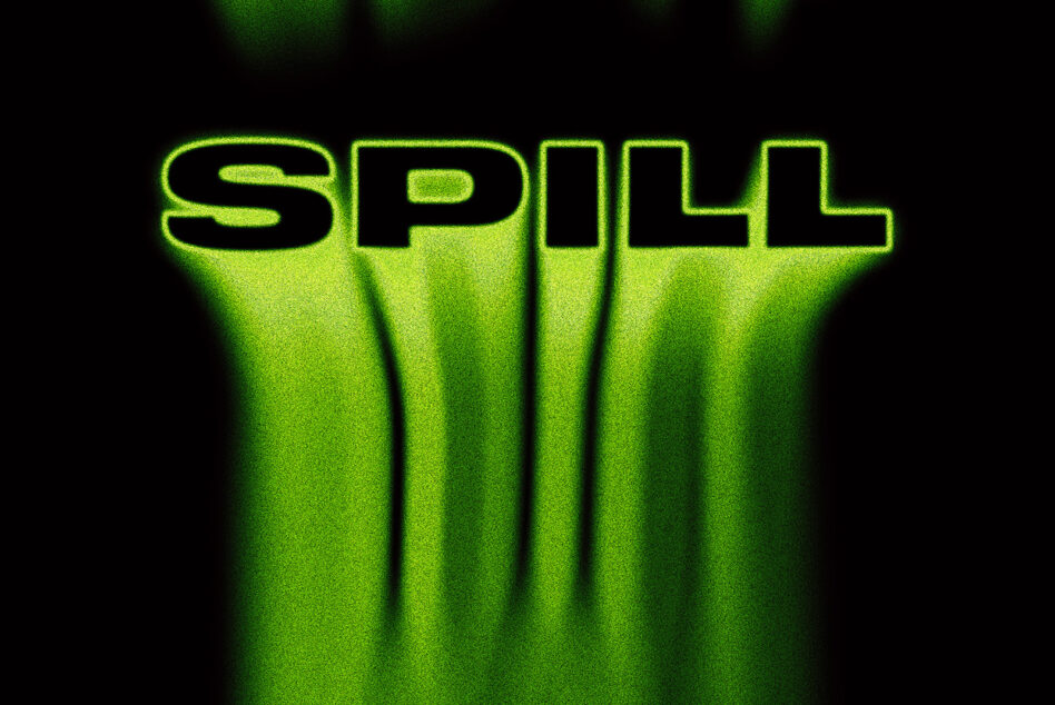 Neon lime text split four with vertical grainy light streaks effect