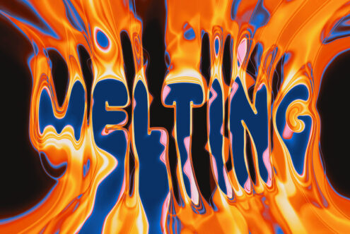 Meeting text in bold neon outline with orange flowing molten background