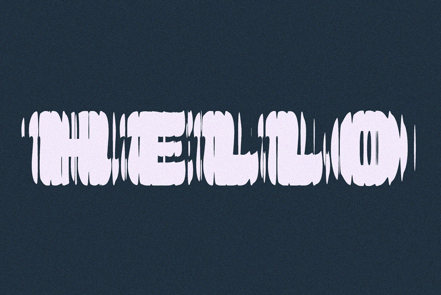Striped glitch font in pale pink on dark teal backdrop