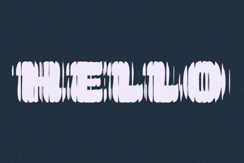 Striped glitch font in pale pink on dark teal backdrop