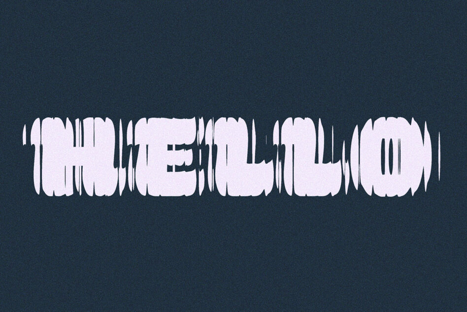 Striped glitch font in pale pink on dark teal backdrop