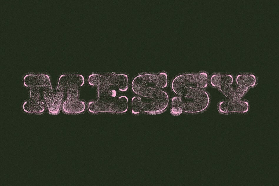 Pink outlined numbers with grainy texture on dark green background
