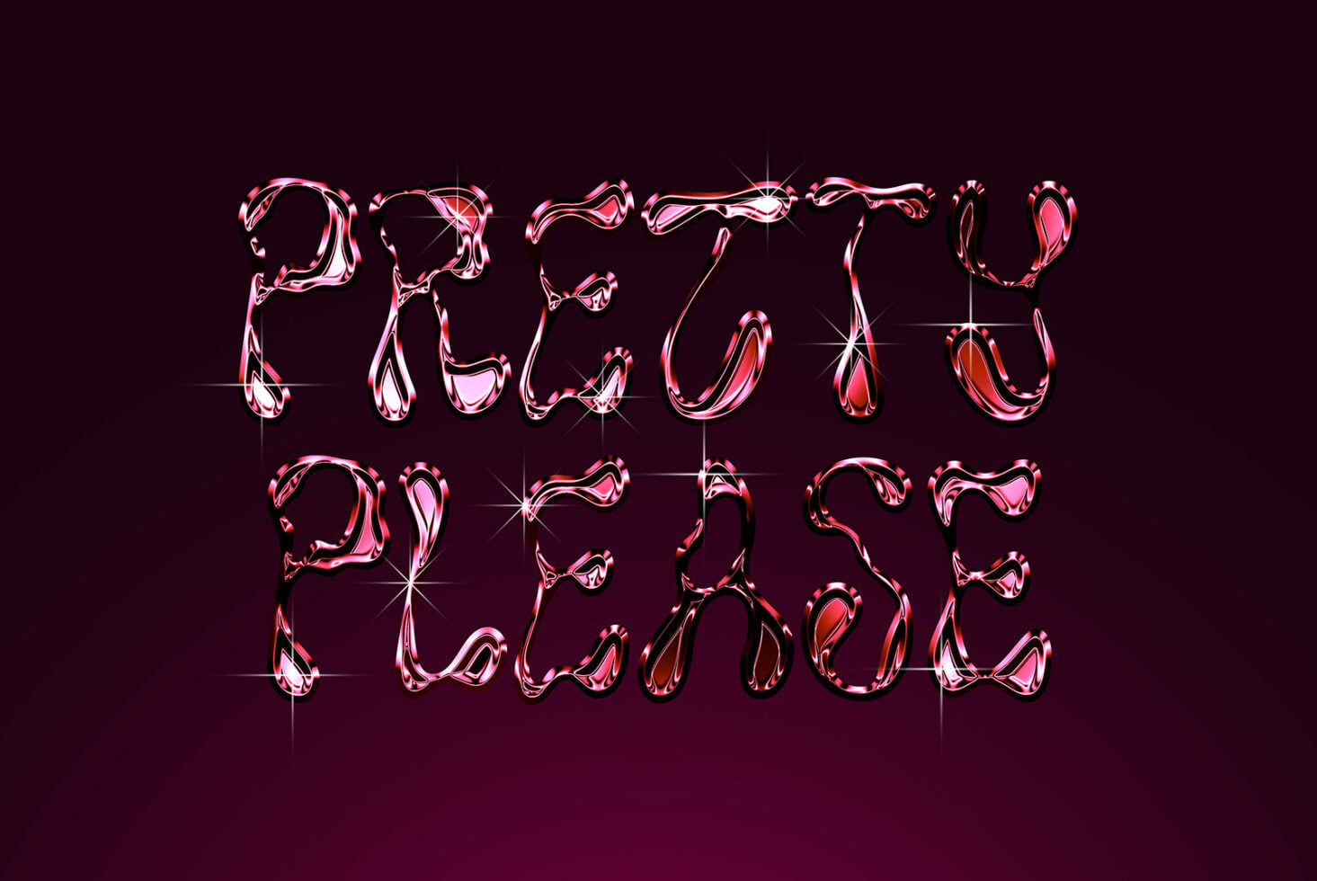 Shimmering pink neon alphabet with chrome outline effect on dark background