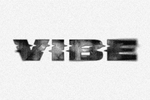 Vibe text with heavy scanline noise, soft blurred edges