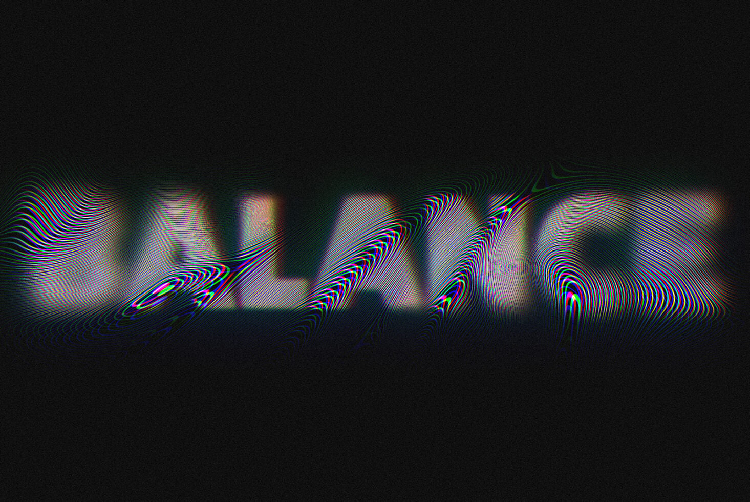 Glitchy text with RGB scan lines on dark background